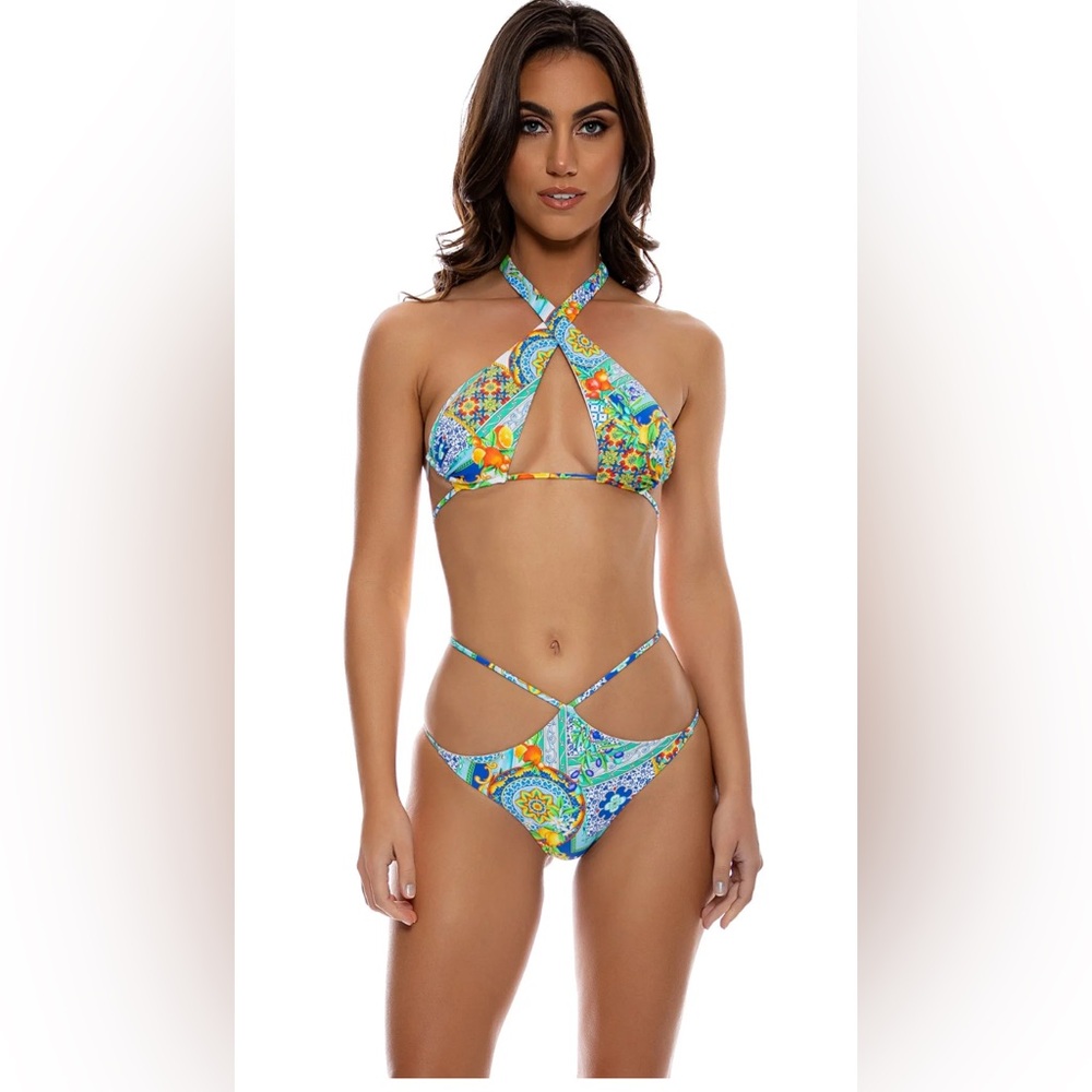 Luli Fama Amalfi Cross Halter Top size Med